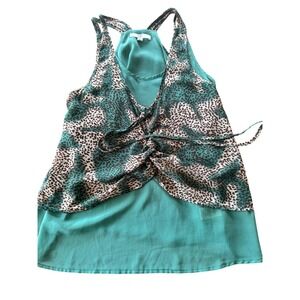 Jo Los Angeles Leopard Print Tank Top Women's L Teal Green Layered Y2K Boho